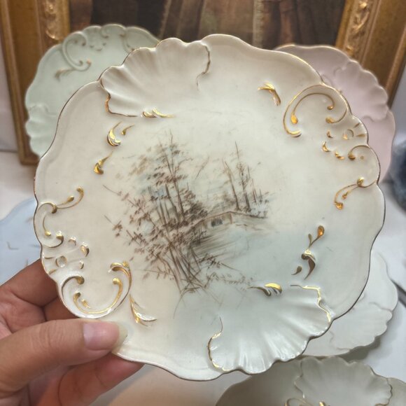 6 Hand Painted Plates Wetland Scenes Vtg J.P. Limoges France 6”W - Picture 2 of 16